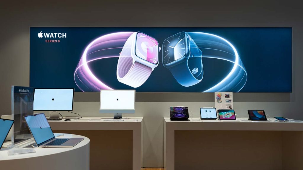 large video wall in Apple tech store