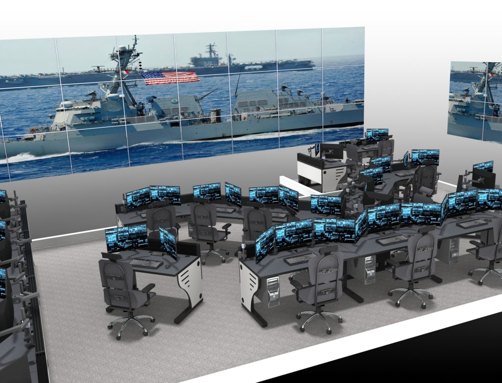 control room video wall in naval command base