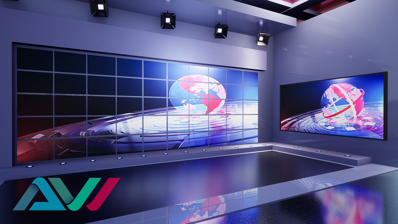 led and lcd video walls in large, low-lit media room in operations center